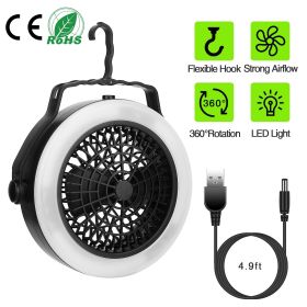 Portable Camping LED Fan 2 in 1 Outdoor Battery/USB Operated Hanging Hook Camping Hiking Travel Lantern Cooling Fan (Color: Black & White)